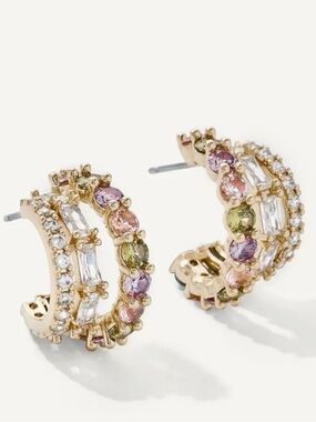 Olive and Piper, NWT Gold Multicolor Gemstone Hoop Earrings women’s jewelry